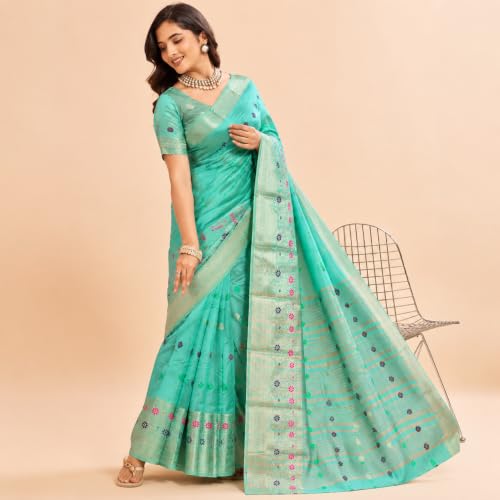 Image of Sarees for Women Wear Organaza Silk Banarasi Sari Kanjivaram Soft Pure Paithani Wedding Original Kanchipuram Pattu Sadi with Blouse Piece 2026 (Flowermeena)