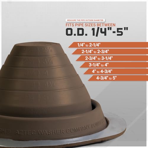 Image of Fasteners Plus #3 Round EPDM Metal Roof Pipe Flashing Boot (Fits 1 /4 inch - 5 inch Pipe OD), Brown