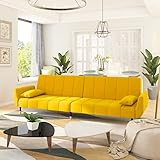 Festnight Sofa 2 Sitzer Sofa Mit Schlaffunktion Schlafsofa mit 2 Kissen Schlafcouch Couch Mit Schlaffunktion Schlafsofa 2-Sitzer Sofa Wohnzimmer Gelb Stoff