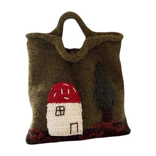 Sac fourre-tout en crochet poétique avec sa douce maison champignon tricotée pour un look unique