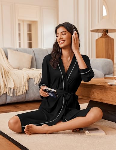 Ekouaer Robes for Women Knee Length Bathrobe Lightweight Kimono Robe 3/4 Sleeve Loungewear Soft Sleepwear with Pockets S-XXL3