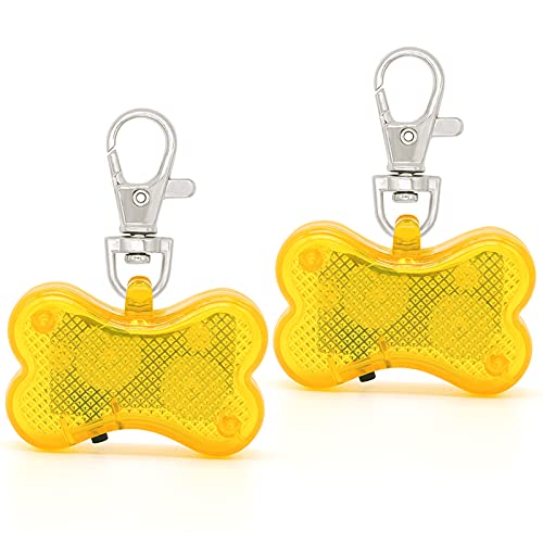 HIGO LED Dog Collar Light, Glowing Dog Accessories Pet ID Tag, Light Up Clip-on Dog Pendant for Nighttime Dog Walking (Yellow-Bone)