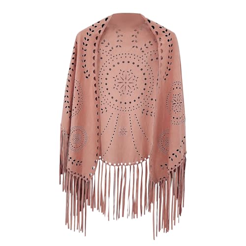 Suede Floral Hollow Out Fringe Tassel Wraps Shawl for Women Vintage Bohemian Capes Ponchos Beach Cardigan Cloak