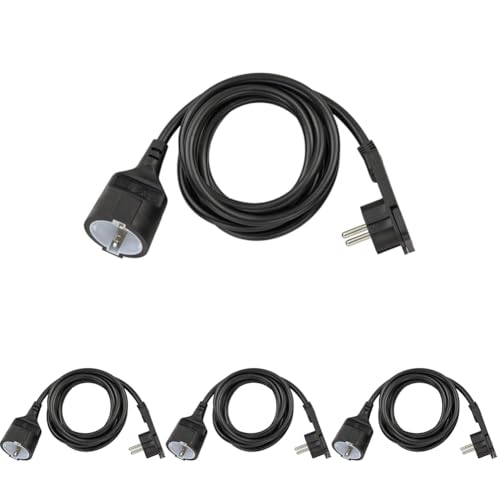 Brennenstuhl Qualitäts-Kunststoff-Verlängerungskabel mit Flachstecker (Verlängerungskabel flach für innen mit 2m Kabel) schwarz (Packung mit 4)