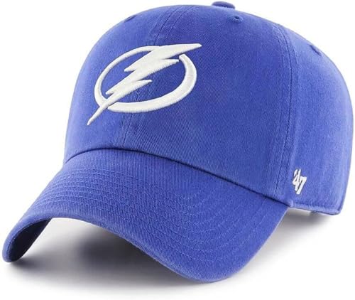 47 NHL Team Color Alternate Primary Logo Clean Up Adjustable Cap Dad Hat, Adult One Size Fits All - Tampa Bay Lightning Blue