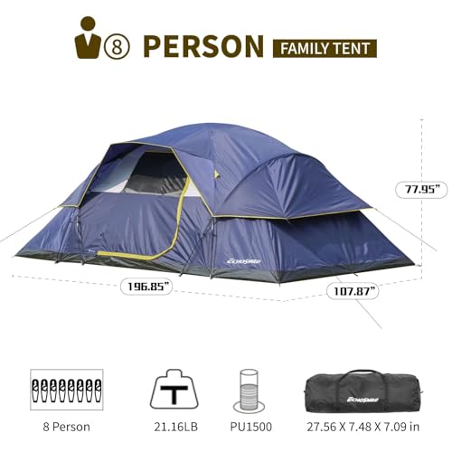 Carpa Familiar Grande para 8-10 Personas EchoSmile, Impermeable y Resistente al Viento, Refugio Espacioso con Cubierta de Lluvia Removible, Fácil Montaje para Camping de 3 Estaciones miniatura 3