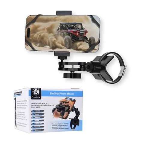 CamKix BarGrip Phone Mount for UTV Roll Bars of All Shapes - Compatible with Polaris, CanAm, Honda, Kawasaki, Yamaha, Wildcat - 360° Rotation for 1"-2" Cages RZR, UTV Smartphone Accessories Cover