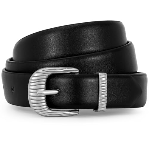 WHIPPY Leather Belts for Women Casual Waist Belt with Vintage Silver Buckle Ladies Fashion Belt for Jeans Pants