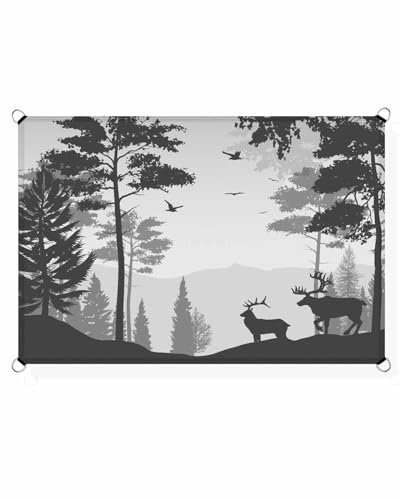 Boanket Sun Shade Sail 8' x 10', Forest Elk Rectangular Waterproof Outdoor Sun Shades, Country Rustic Wild Animal Tree Gary Black Shade Cloth for Patio Deck Terrace Garden Lawns Beach Backyard