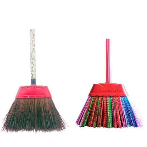 Kit Vassoura Piaçava Natural e mais 1 Vassoura de Nylon Imagem Original do Produto COM CABO