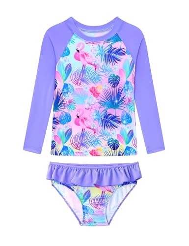 WhizBuzz Toddler Bathing Suits for Girls Size 3t 4t Purple Forest Long Sleeve Swimsuits Tankini Sets Beach Swimwear