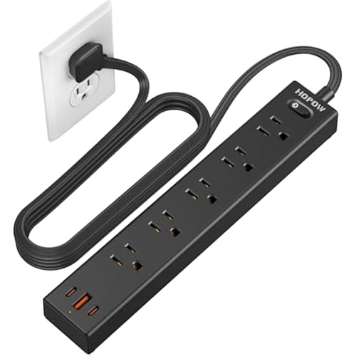 6FT Surge Protector Power Strip, 1700J, 5AC&1A2C, Flat Plug Extension Cord