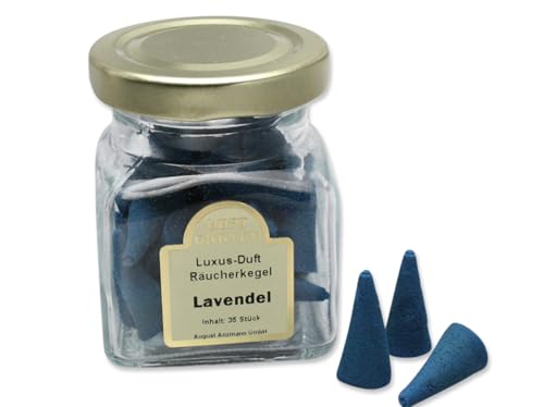 LivuX 1083 - Conos de incienso (aroma de lavanda, 35 unidades, aroma calmante de lavanda para relajación y atmósfera armoniosa)