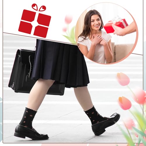 Image of Jspupifip Women Ruffle Socks, 4 Pairs Floral Frilly Socks Casual Ankle Breathable Knit Cute Lettuce Floral Crew Sock Size 5-7