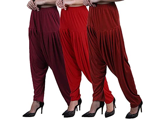 Image of Casuals Women's Regular Fit Viscose Drawstring Patiala Harem Pants Combo Pack 3 (Maroon :: Red :: Red Maroon,XXXL)