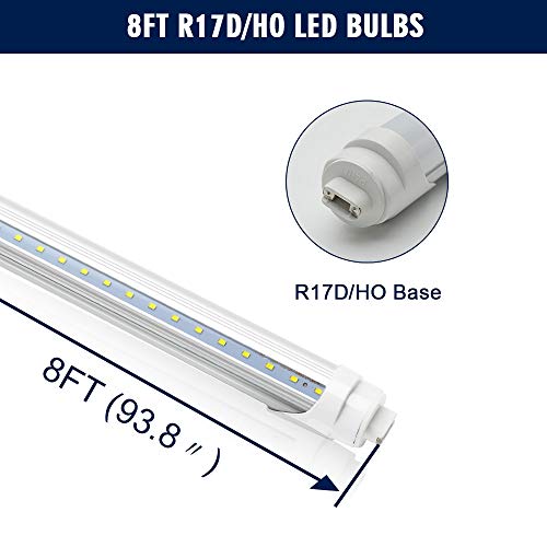 R17D/HO 8FT LED Light Tubes - JESLED LED Bulbs 45W (110w Equivalent), 6000K, 4800LM, Clear Cover, 8 Foot F96T12/CW/HO Fluorescent Bulbs Replacement, Ballast Bypass, Dual Ended Power (20-Pack) - Thumbnail 2