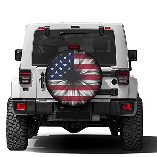 Image of USA Flag On Abstract Flower Spare Tire Cover Dust-Proof Wheel Tire Cover Fit Trailer, RV, SUV and Many Vehicle 15 Inch