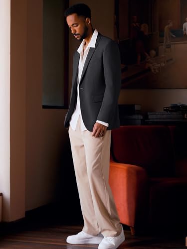 Image of MAGE MALE Men's One Button Suit Jacket Elegant Solid Color Blazers Slim Fit Lightweight Sport Coats Blazer
