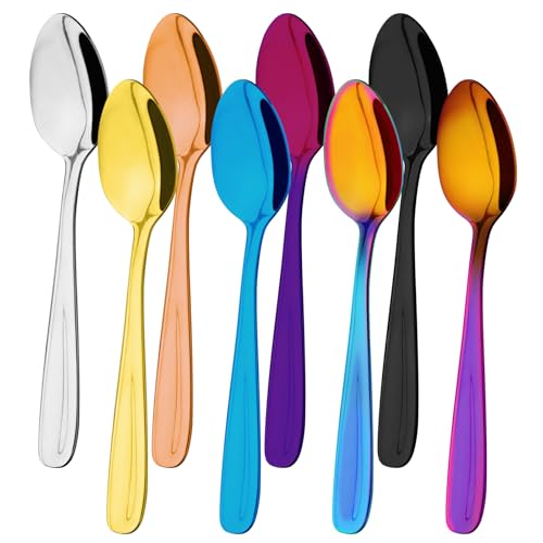 AMFUN 8 Pcs Cuillères à Café, Cuillères Latte Macchiato en Acier Inoxydable, Polies Miroir Cuillère à Dessert en Acier Inoxydable, Cuillère Idéale pour Chocolat...