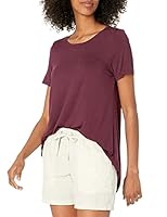 Amazon Essentials Women's Relaxed-Fit Short-Sleeve Scoopneck Swing T-shirt (Available in Plus Size), Burgundy, Small