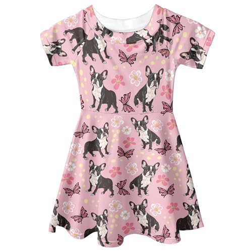 CLOHOMIN Girls Short Sleeve Dress Toddler Girl Clothes Beach Sundress Outfit Kids Round Neck Knee Length Skater Dress4