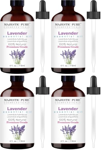 Image of Majestic Pure Essential Oil with Glass Dropper - Essential Oils for Diffuser, Aromatherapy, Soap and Candle Making, Lavender Essential Oil, Lavender Oil, 4 Fl Oz (Pack of 4)