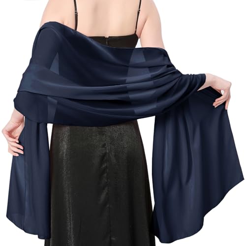 Stola Damen Halstuch Chiffon Sommer Schal Damen Festliche Stola für Abendkleid oder Brautkleid Hochzeit Scarf (Marine)