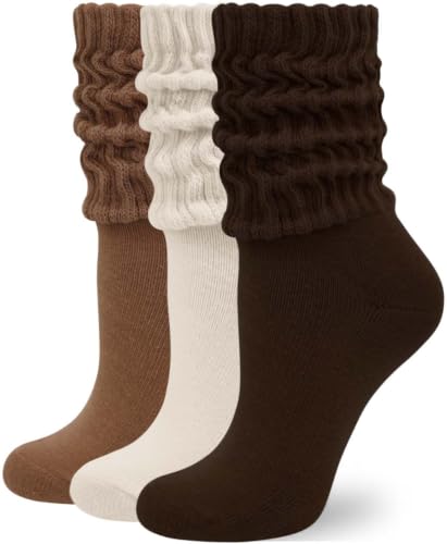 Image of Rehelu Womens Scrunch Crew Socks Cushioned Cotton Retro Slouchy Boot Socks