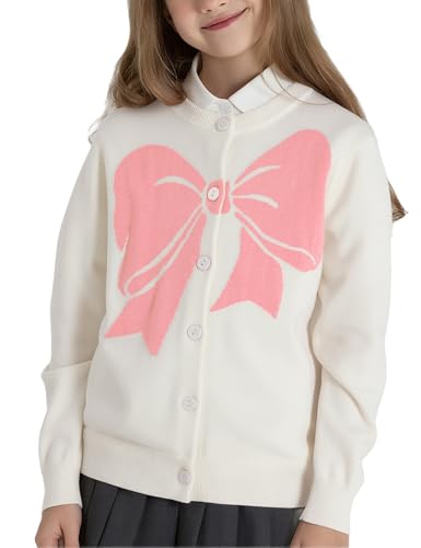 Image of BOBOYOYO Girls Cute Cardigan Cotton Girls Button Up Sweater Knit Jacket | Long Sleeve Crew Neck Kawaii Clothes for Casual School Wear