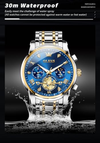 Image of OLEVS Mens Watches Luxury Diamond Calendar Stainless Steel Male Watches Business Dress Waterproof Luminous Fashion Watch for Men