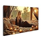 Formato: 80 x 40 cm islandburner Immagine su tela donna a lume di candela al tramonto immagini murali poster