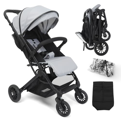 SOLIDEE Baby Stroller, Pushchair with Adjustable Seat, Compact Travel Pram Buggy with Footmuff, Pushchairs for 0-3 Years Old Toddlers with UPF50+ Canopy, Rain Cover, Storage Basket