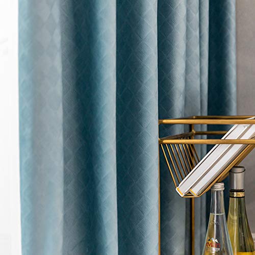 Blue Blackout Curtains Thicken Velvet Curtain Pencil Pleat Geometric Opaque Curtains for Livingroom Bedroom Kids Room Window Treatments,W170xL140cm*1 piece - Image 3