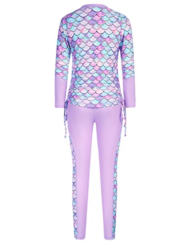 Image of GRACE KARIN Girls Long Sleeve Swimsuit Two Piece Rashguard Floral Swimwear 6-14Y