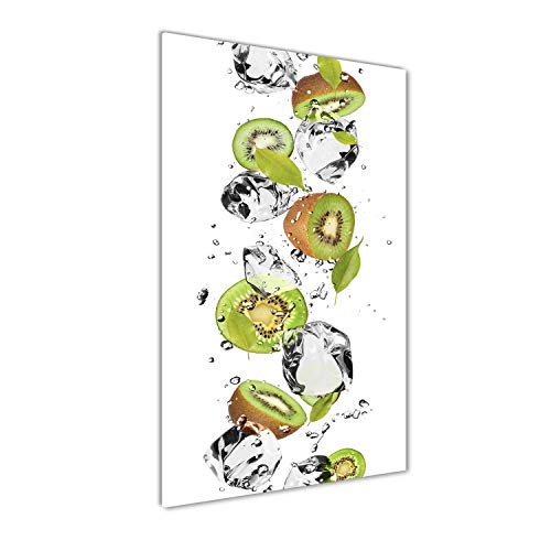 Tableau en verre 60x120 cm kiwi et eau panorama vert pour décoration cuisine
