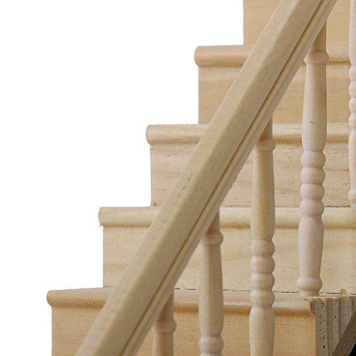 Miniature Stairs 1:12 Wooden Handrail DIY Staircase Dollhouse Accessories Pre-Assembled Steps Model (Right-Handrail)