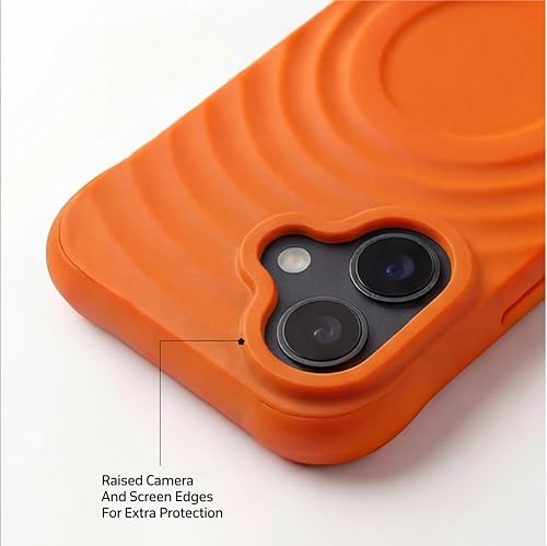 Image of amazon basics Shockproof Case for iPhone 17 | Ripple Pattern | Camera Protection | Protective Cover with Enhanced Grip & Wireless Charging Support - Orange
