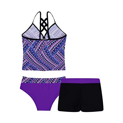 Image of ranrann Girls 3 PCS Floral Printed Tops with with Bottoms Shorts Set Swimwear Swimsuit Bathing Suit