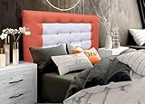 ONEK-DECCO Cabecero de Cama tapizado en Polipiel, Acolchado con Espuma, de niño, Juvenil y Adulto, Cabezal Moderno de Colgar Altura 70cm. Mod. Florida (Naranja-Blanco con Botones, 140 X 70)