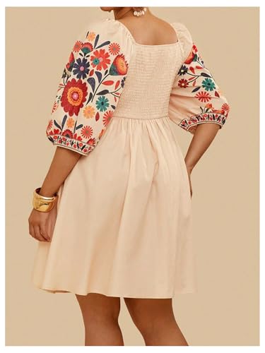 Women's Plus Size Boho Floral Short Dress Half Sleeve High Waist A Line Flowy Dresses2