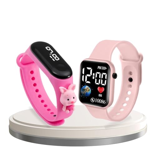 Image of Kids Combo Watches Digital Led Band for Kids, Boys & Girls, Smart Watch, Waterproof Stylish and Fashionable (Age 2 to 19 Years) (Square & Rectangular(Pink))