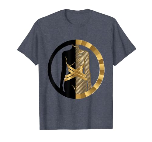 Black and Gold Draped Silhouette Graphic Tee T-Shirt, Men, Heather Blue, Large
