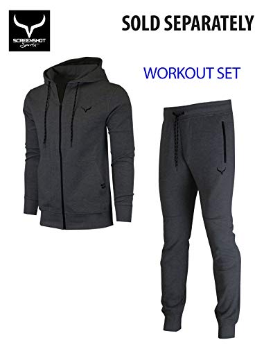 Image of Screenshot SPORTS-A4053 Mens Premium Slim French Terry Spandex Fleece Pants - Athletic Jogger Fitness Workout Gym Zipper Pockets