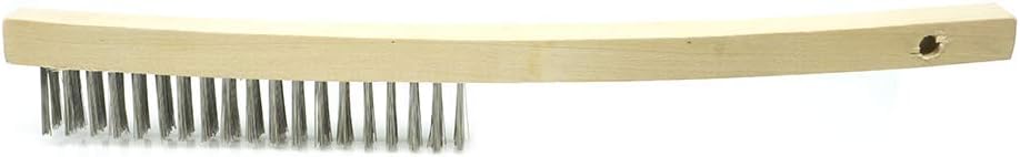 Benchmark Abrasives 13-3/4" Curved Handle Wire Scratch Brush Wooden Handle for Cleaning, Removing Rust, Paint, Corrosion, Multi-Purpose Wire Brush - 12 Pack (Stainless Steel)