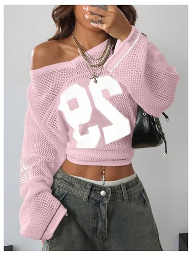 Image of BEAUDRM Women's Y2k Tops Oversized Crochet Jersey Shirts Graphic Streetwear