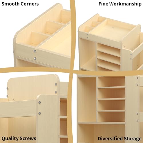uyoyous Kunstwagen rollendes Holz, Kunst- und Handwerksbedarf Organizer, multifunktionaler Aufbewahrungsschrank Handwerk, DIY Gebrauchswagen mit Papierregal, Kunstbedarfswagen（50 * 32 * 66.8cm）