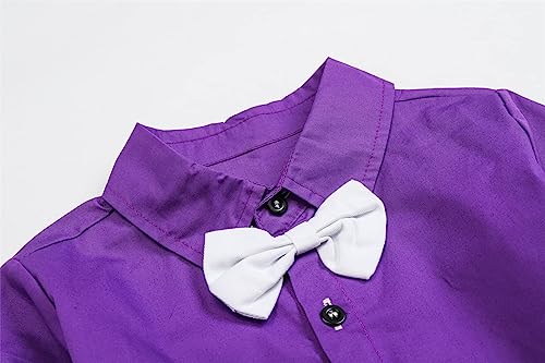 Image of SANGTREE Boys Gentleman Clothes Set, Short Sleeve Shirt with Bowtie + Suspender Pants Outfit, 3 Months - 6 Years