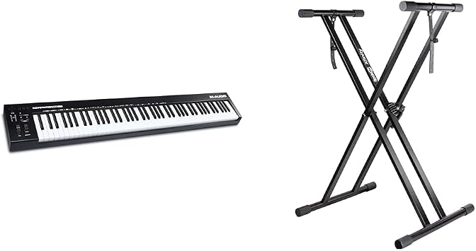 M-Audio Keystation 88 MK3   88 Key Semi Weighted MIDI Keyboard Controller & RockJam XX-363 Xfinity Doublebraced Pre Assembled Keyboard Stand with Locking Straps & Lessons.,Black