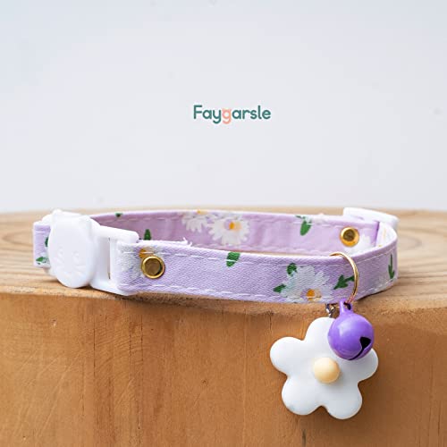 2 Pack Cotton Breakaway Cat Collars with Bell Flower Charms Kitty Kitten Collars Pink Purple Collar for Female Girl Cats… - Image 4