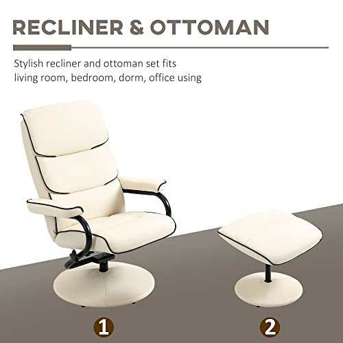 Homcom Recliner Chair With Ottoman, Pu Leather Swivel High Back Armchair W/Footrest, 135° Adjustable Backrest And Thick Foam Padding, Cream White #TOP6